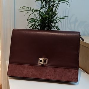 Large burgundy clutch - leopard interior